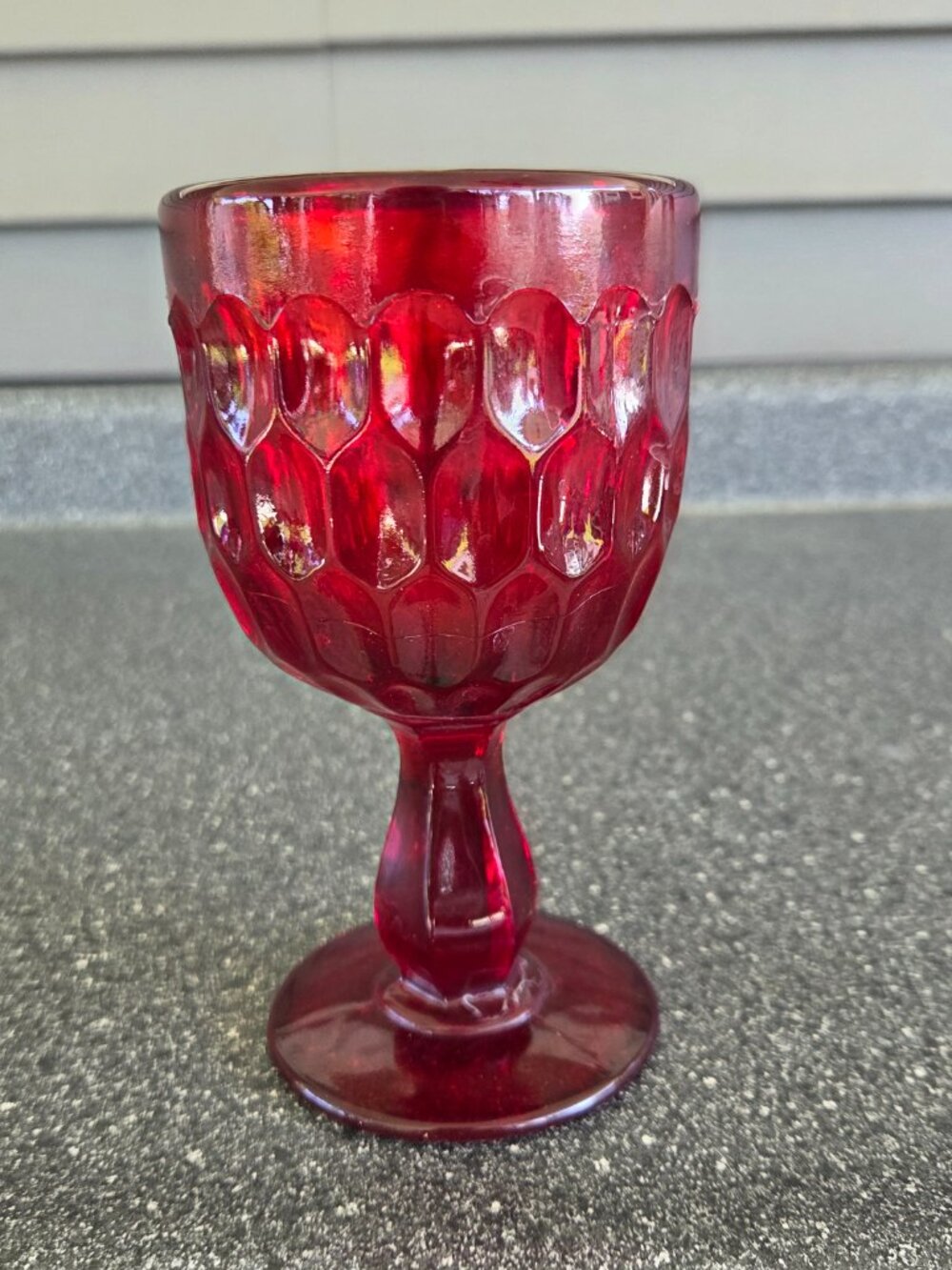 Fenton Ruby Red Footed Water Goblet Thumbprint Pattern 6.5"